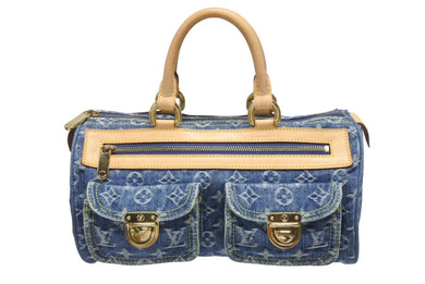 新品同様 LOUIS VUITTON ルイヴィトン ネオスピーディ ハンドバッグ M95019 モノグラム デニム インディゴブルー ゴールド金具 中古 4b005341