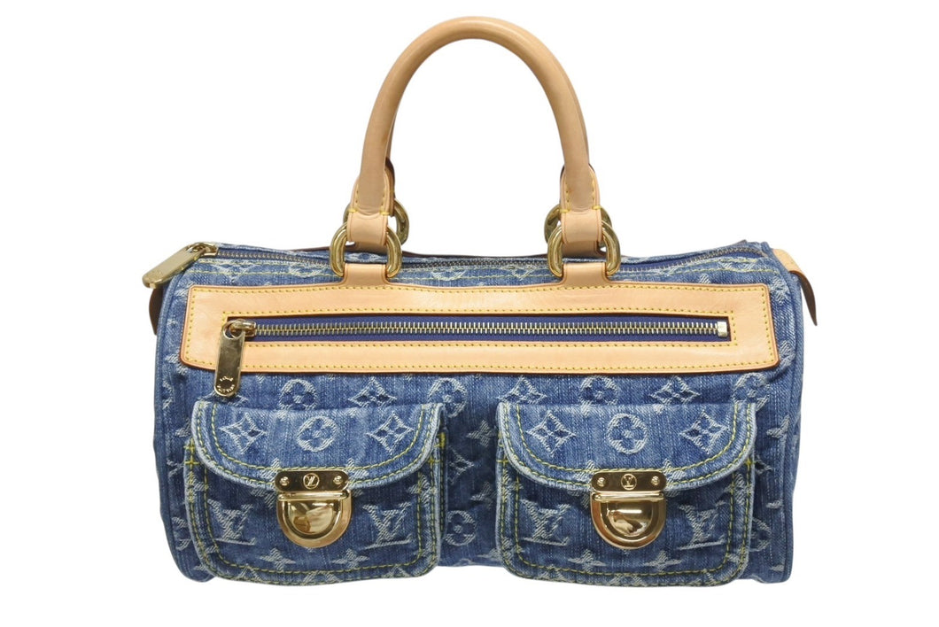 新品同様 LOUIS VUITTON ルイヴィトン ネオスピーディ ハンドバッグ M95019 モノグラム デニム インディゴブルー ゴールド金具 中古 4b005341