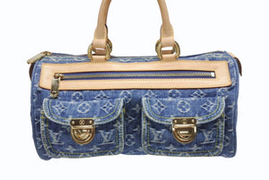 新品同様 LOUIS VUITTON ルイヴィトン ネオスピーディ ハンドバッグ M95019 モノグラム デニム インディゴブルー ゴールド金具 中古 4b005341