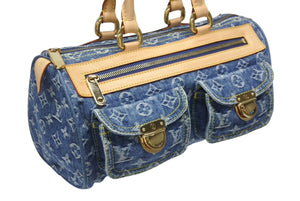 新品同様 LOUIS VUITTON ルイヴィトン ネオスピーディ ハンドバッグ M95019 モノグラム デニム インディゴブルー ゴールド金具 中古 4b005341