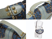 Load image into Gallery viewer, FENDI フェンディ ハンドバッグ 2WAY ショルダーバッグ キャンバス レザー ブルー ゴールド金具 良品 中古 4b005346
