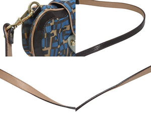 FENDI フェンディ ハンドバッグ 2WAY ショルダーバッグ キャンバス レザー ブルー ゴールド金具 良品 中古 4b005346