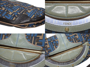 FENDI フェンディ ハンドバッグ 2WAY ショルダーバッグ キャンバス レザー ブルー ゴールド金具 良品 中古 4b005346
