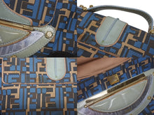 Load image into Gallery viewer, FENDI フェンディ ハンドバッグ 2WAY ショルダーバッグ キャンバス レザー ブルー ゴールド金具 良品 中古 4b005346