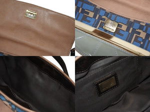 FENDI フェンディ ハンドバッグ 2WAY ショルダーバッグ キャンバス レザー ブルー ゴールド金具 良品 中古 4b005346