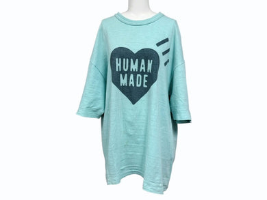 HUMAN MADE ヒューマンメイド 半袖Tシャツ HEART ハート コットン ターコイズブルー サイズ2XL 美品 中古 4b005370