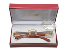 Load image into Gallery viewer, CARTIER カルティエ ウッドテンプル リムレスメガネ T8100433 ブラウン ウッド GP ゴールド金具 美品 中古 4b005371