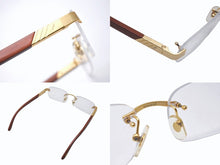 Load image into Gallery viewer, CARTIER カルティエ ウッドテンプル リムレスメガネ T8100433 ブラウン ウッド GP ゴールド金具 美品 中古 4b005371