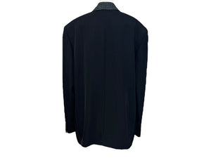 BALENCIAGA バレンシアガ 21SS テーラードジャケット 658941 サイズXXS ブラック グリーン チェック柄 ラペル切替 美品 中古 4b005374