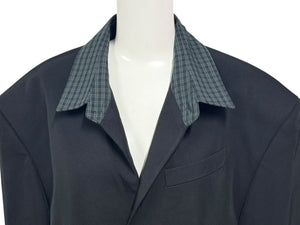 BALENCIAGA バレンシアガ 21SS テーラードジャケット 658941 サイズXXS ブラック グリーン チェック柄 ラペル切替 美品 中古 4b005374
