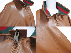 極美品 GUCCI グッチ ウェアレザー ボンバージャケット シェリーライン サイズ50 ブラウン レザー 中古 4b005375