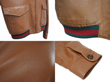 Load image into Gallery viewer, 極美品 GUCCI グッチ ウェアレザー ボンバージャケット シェリーライン サイズ50 ブラウン レザー 中古 4b005375