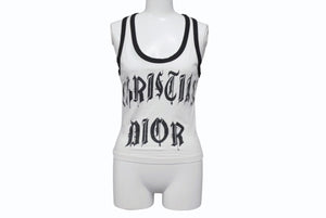 極美品 Christian Dior クリスチャンディオール タンクトップ ノースリーブ 2E12155800 サイズ36 ホワイト ブラック ガリアーノ期 中古 4b005382