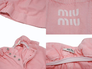 極美品 MIUMIU ミュウミュウ デニムショーツ ショートパンツ MP1565 1Z7Y サイズ38 ピンクロゴプリント 中古 4b005384 