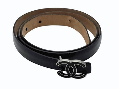 CHANEL シャネル レザーベルト B12 P刻印 サイズ70/28 ココマーク スター パテント エナメル ブラック 良品 中古 4b005391