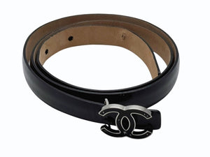 CHANEL シャネル レザーベルト B12 P刻印 サイズ70/28 ココマーク スター パテント エナメル ブラック 良品 中古 4b005391