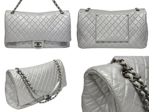 新品同様 CHANEL シャネル ジャンボ マトラッセ ショルダーバッグ シルバー チェーンショルダー デカマト 中古 4b005394