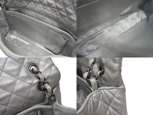 新品同様 CHANEL シャネル ジャンボ マトラッセ ショルダーバッグ シルバー チェーンショルダー デカマト 中古 4b005394