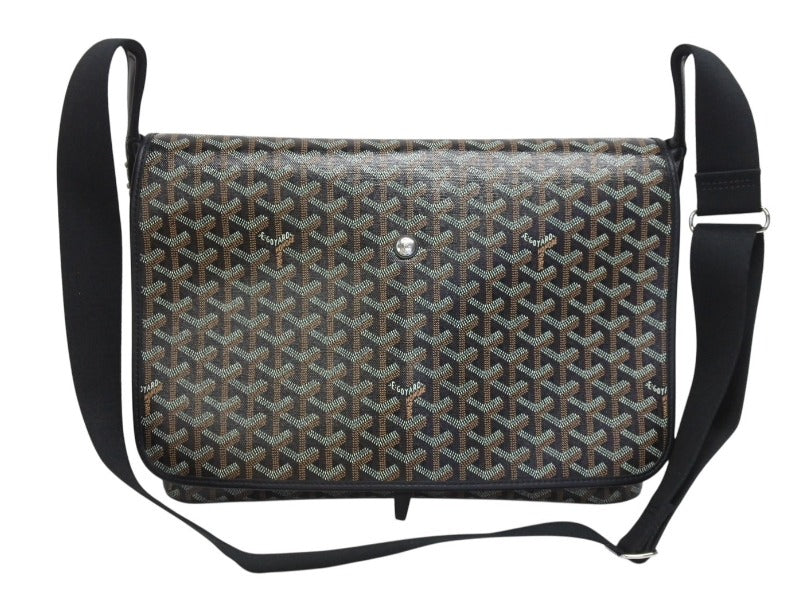 極美品 GOYARD ゴヤール カペシアン MM メッセンジャー ショルダーバッグ ゴヤールディンキャンバス シュヴロッシュカーフスキン ブラック 中古 4b005395