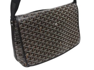 極美品 GOYARD ゴヤール カペシアン MM メッセンジャー ショルダーバッグ ゴヤールディンキャンバス シュヴロッシュカーフスキン ブラック 中古 4b005395