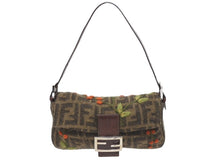 Load image into Gallery viewer, FENDI フェンディ ズッカ柄 マンマバケット ワンショルダーバッグ 木の実 フェルト レザー ブラウン シルバー金具 ロゴ 良品 中古 4b005397