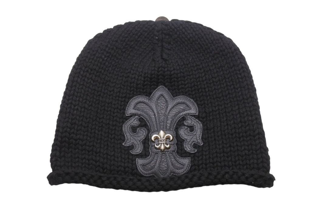 極美品 CHROME HEARTS クロムハーツ BEANIE CASH BS FLARE BSフレアパッチ ビーニー ニットキャップ ONE SIZE ブラック 中古 4b005398