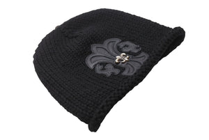極美品 CHROME HEARTS クロムハーツ BEANIE CASH BS FLARE BSフレアパッチ ビーニー ニットキャップ ONE SIZE ブラック 中古 4b005398