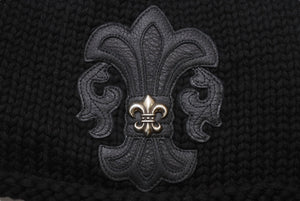 極美品 CHROME HEARTS クロムハーツ BEANIE CASH BS FLARE BSフレアパッチ ビーニー ニットキャップ ONE SIZE ブラック 中古 4b005398