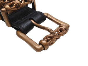 激レア 極美品 CHROME HEARTS クロムハーツ ブロンズ 3PC ローラー ベルト ブラック ゴールド サイズ36 レザー 中古 4b005411