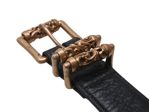 激レア 極美品 CHROME HEARTS クロムハーツ ブロンズ 3PC ローラー ベルト ブラック ゴールド サイズ36 レザー 中古 4b005411