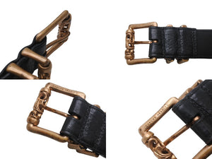 激レア 極美品 CHROME HEARTS クロムハーツ ブロンズ 3PC ローラー ベルト ブラック ゴールド サイズ36 レザー 中古 4b005411