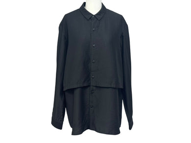 極美品 ETHOSENS エトセンス 長袖シャツ トップス JAPAN製 リヨセル ナイロン ブラック サイズ2 中古 4b005416