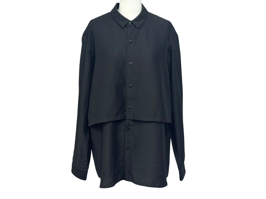 極美品 ETHOSENS エトセンス 長袖シャツ トップス JAPAN製 リヨセル ナイロン ブラック サイズ2 中古 4b005416