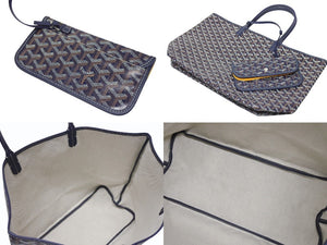 新品未使用 GOYARD ゴヤール サンルイPM バッグ トートバッグ STLOUIPMLTY09CL09P PVC レザー ヘリンボーン ネイビー 中古 4b005422