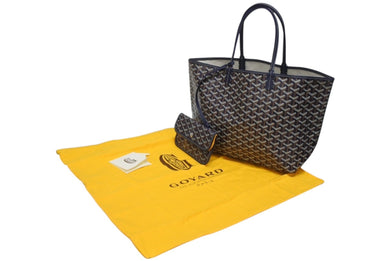 新品未使用 GOYARD ゴヤール サンルイPM バッグ トートバッグ STLOUIPMLTY09CL09P PVC レザー ヘリンボーン ネイビー 中古 4b005422