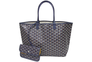新品未使用 GOYARD ゴヤール サンルイPM バッグ トートバッグ STLOUIPMLTY09CL09P PVC レザー ヘリンボーン ネイビー 中古 4b005422