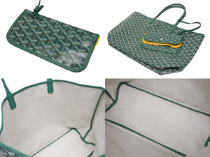 新品未使用 GOYARD ゴヤール サンルイPM バッグ トートバッグ STLOUIPMLTY09CL09P PVC レザー ヘリンボーン グリーン 中古 4b005423