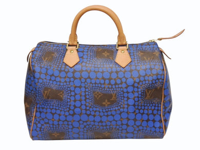 極美品 LOUIS VUITTON ルイヴィトン スピーディ30 ハンドバッグ M40691 モノグラム パンプキンドット 草間彌生 ブルー 中古 4b005426