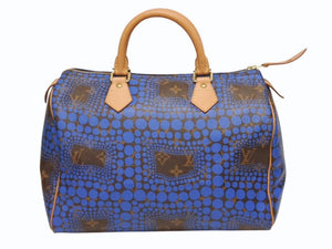 極美品 LOUIS VUITTON ルイヴィトン スピーディ30 ハンドバッグ M40691 モノグラム パンプキンドット 草間彌生 ブルー 中古 4b005426