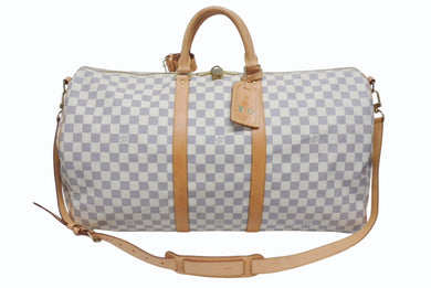 LOUIS VUITTON ルイヴィトン ダミエ アズール キーポル55 ボストンバッグ N41429 PVC ヌメ革 ホワイト ブラウン 美品 中古 4b005433