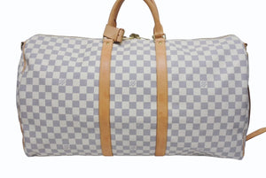 LOUIS VUITTON ルイヴィトン ダミエ アズール キーポル55 ボストンバッグ N41429 PVC ヌメ革 ホワイト ブラウン 美品 中古 4b005433