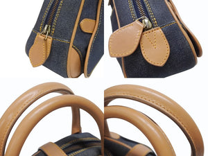 CHRISTIAN DIOR クリスチャンディオール ミニハンドバッグ ダブルサドルバッグ BO E 0501 ネイビー ブラウン ゴールド金具 美品 中古 4b005435