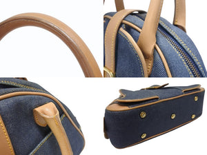 CHRISTIAN DIOR クリスチャンディオール ミニハンドバッグ ダブルサドルバッグ BO E 0501 ネイビー ブラウン ゴールド金具 美品 中古 4b005435