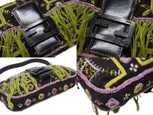 Load image into Gallery viewer, 極美品 FENDI フェンディ ビーズ刺繍 マンマバケット ハンドバッグ ブラック マルチカラー キャンバス ビーズ レザー ワンショルダー 26424 中古 4b005436