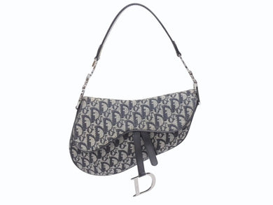 極美品 Christian Dior クリスチャンディオール トロッター サドルバッグ ブラック ガリアーノ期 シルバー金具 ブラック ロゴ 中古 4b005447