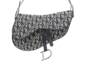 極美品 Christian Dior クリスチャンディオール トロッター サドルバッグ ブラック ガリアーノ期 シルバー金具 ブラック ロゴ 中古 4b005447