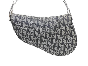 極美品 Christian Dior クリスチャンディオール トロッター サドルバッグ ブラック ガリアーノ期 シルバー金具 ブラック ロゴ 中古 4b005447