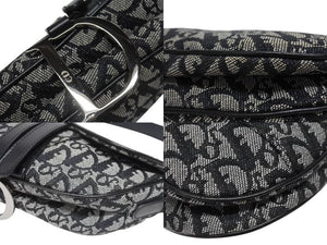 極美品 Christian Dior クリスチャンディオール トロッター サドルバッグ ブラック ガリアーノ期 シルバー金具 ブラック ロゴ 中古 4b005447