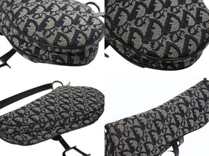 極美品 Christian Dior クリスチャンディオール トロッター サドルバッグ ブラック ガリアーノ期 シルバー金具 ブラック ロゴ 中古 4b005447
