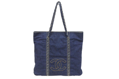 [USED/中古]CHANEL シャネル トートバッグ ネイビー デニム シルバー金具 Aランク 中古 4b005451